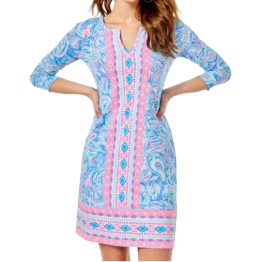 Lilly Pulitzer UPF50+ Chilly Lilly Nadine Dress Zanzibar Blue Fish - Sz XXS